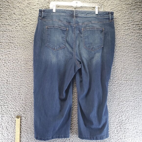 EVRI Jeans Womens 18W Blue Wide Leg Stretch Denim Mid Rise Cropped Capri - Picture 11 of 12